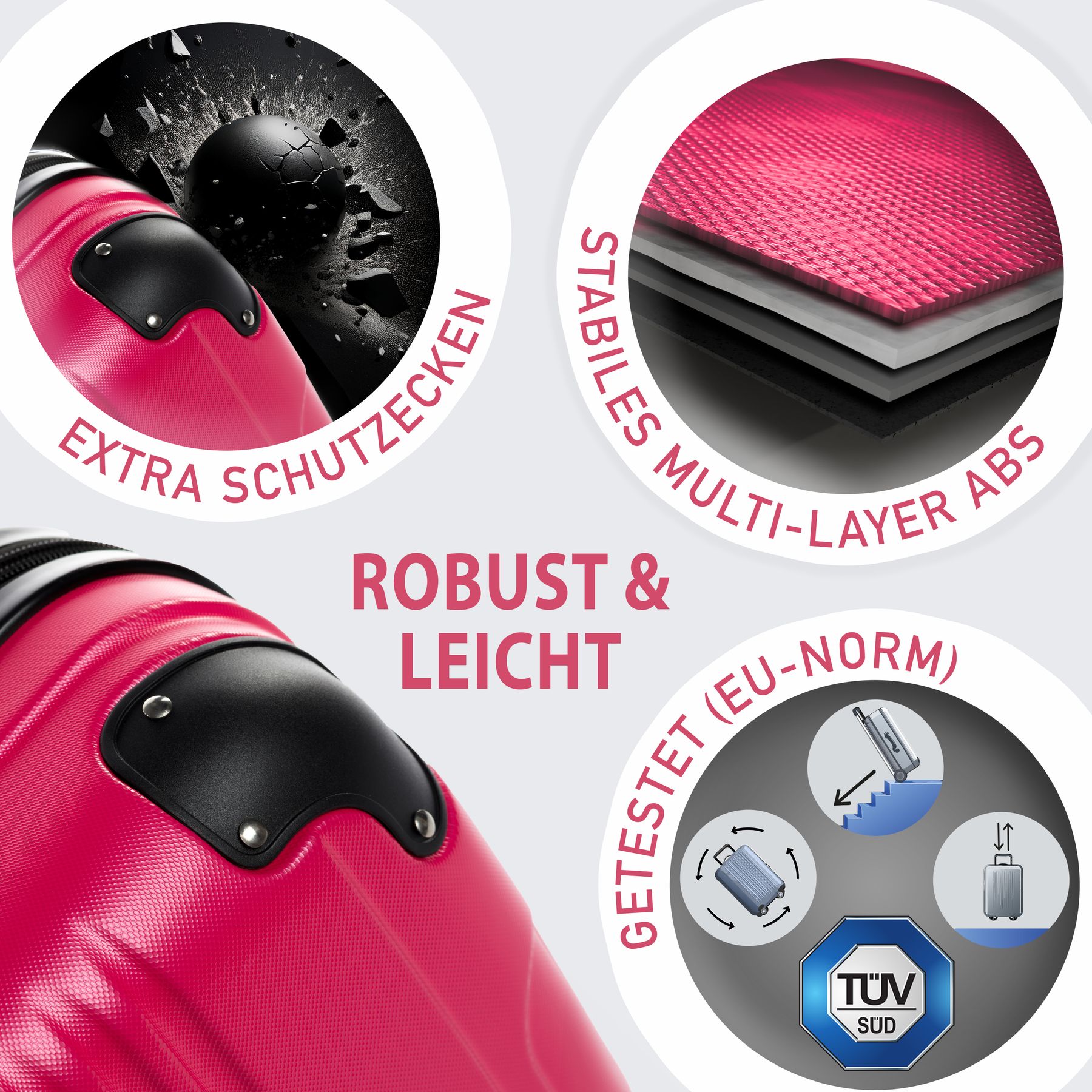 FERGÉ Kofferset 3-teilig QUÉBEC 3er Trolley Set 4 Rollen 47100