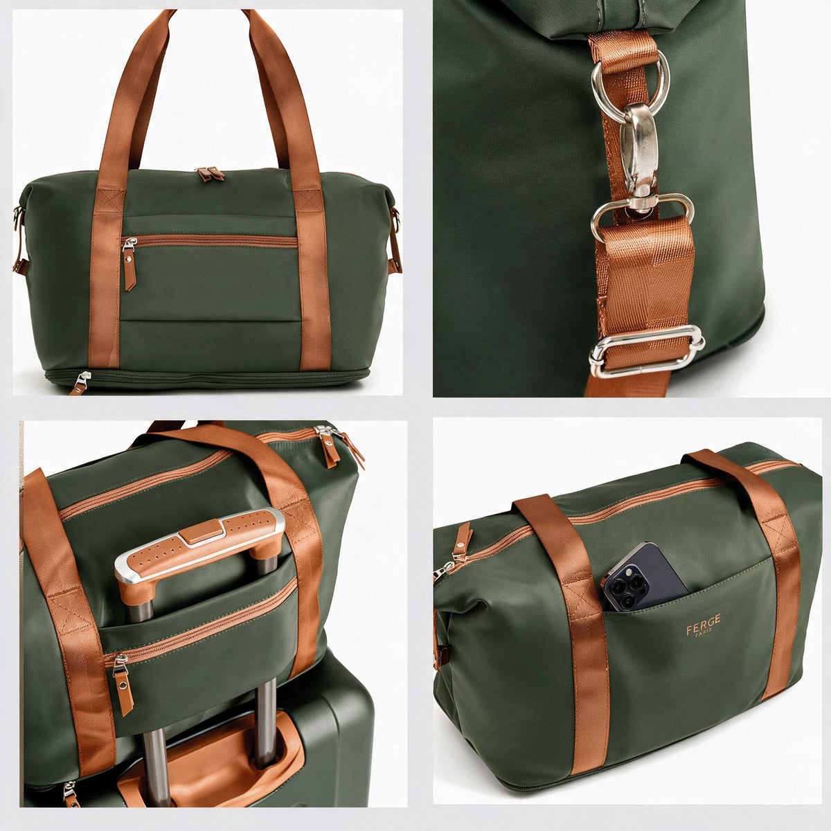 FERGÉ Gepäckset 5-teilig MILANO Kofferset olive mit Zubehör Reisetasche erweiterbar
