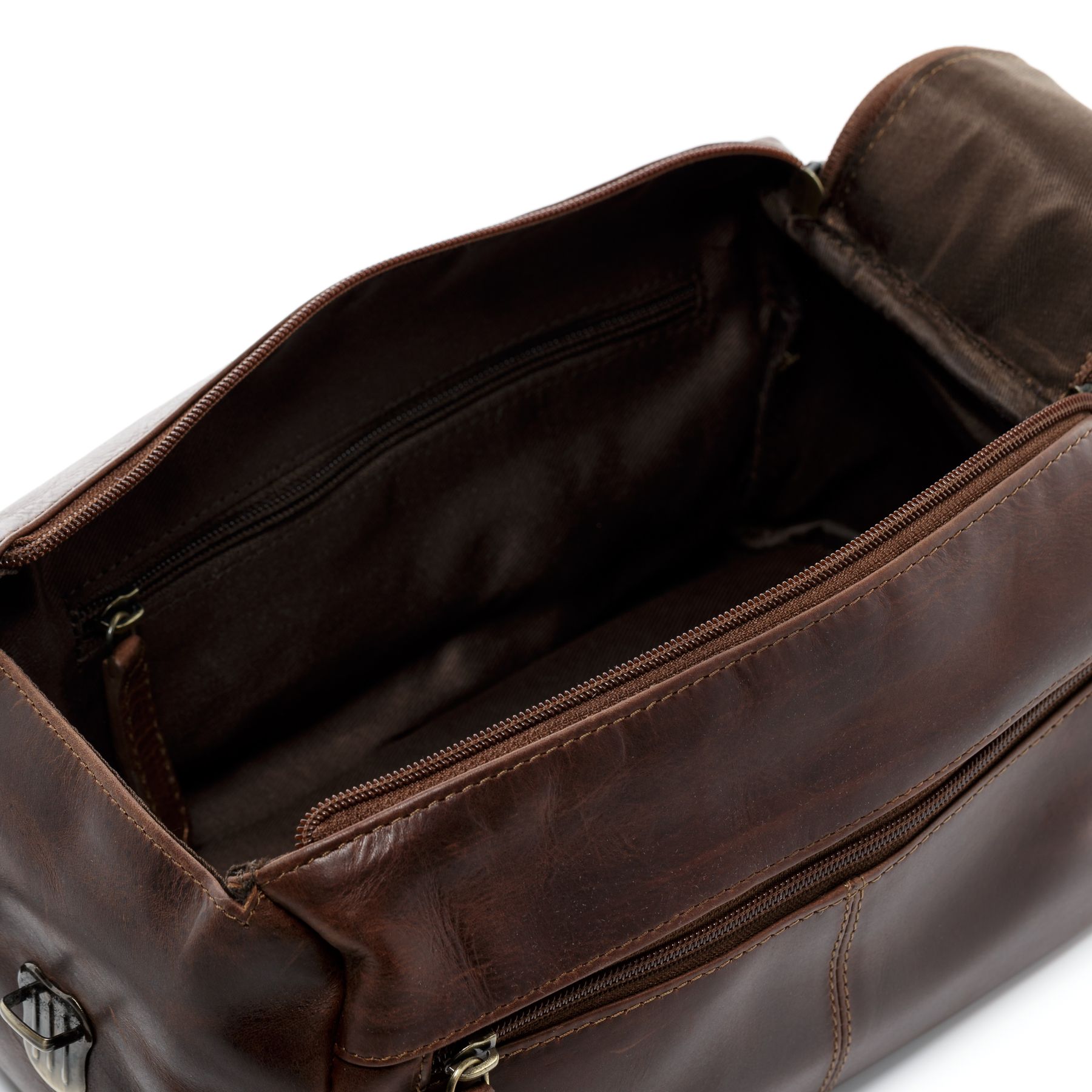 FERGÉ Kulturtasche Leder PARIS braun Kulturbeutel 48151