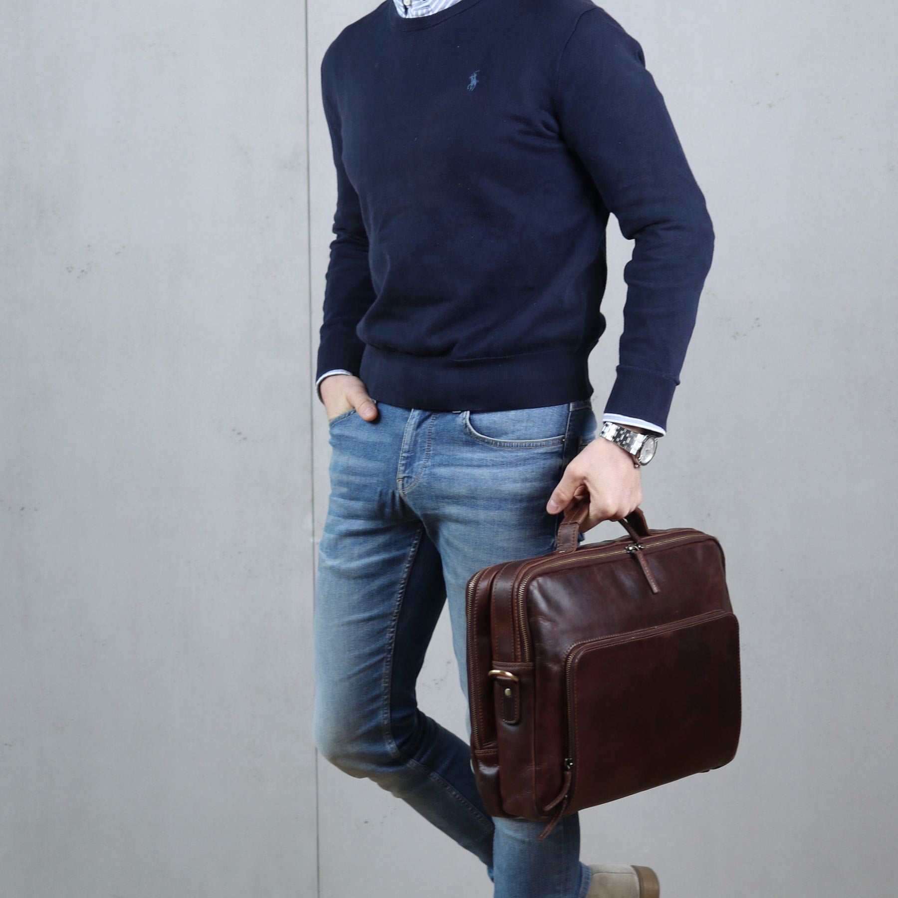 FERGÉ Laptoptasche Leder CLEMENT braun 15" Businesstasche 48440