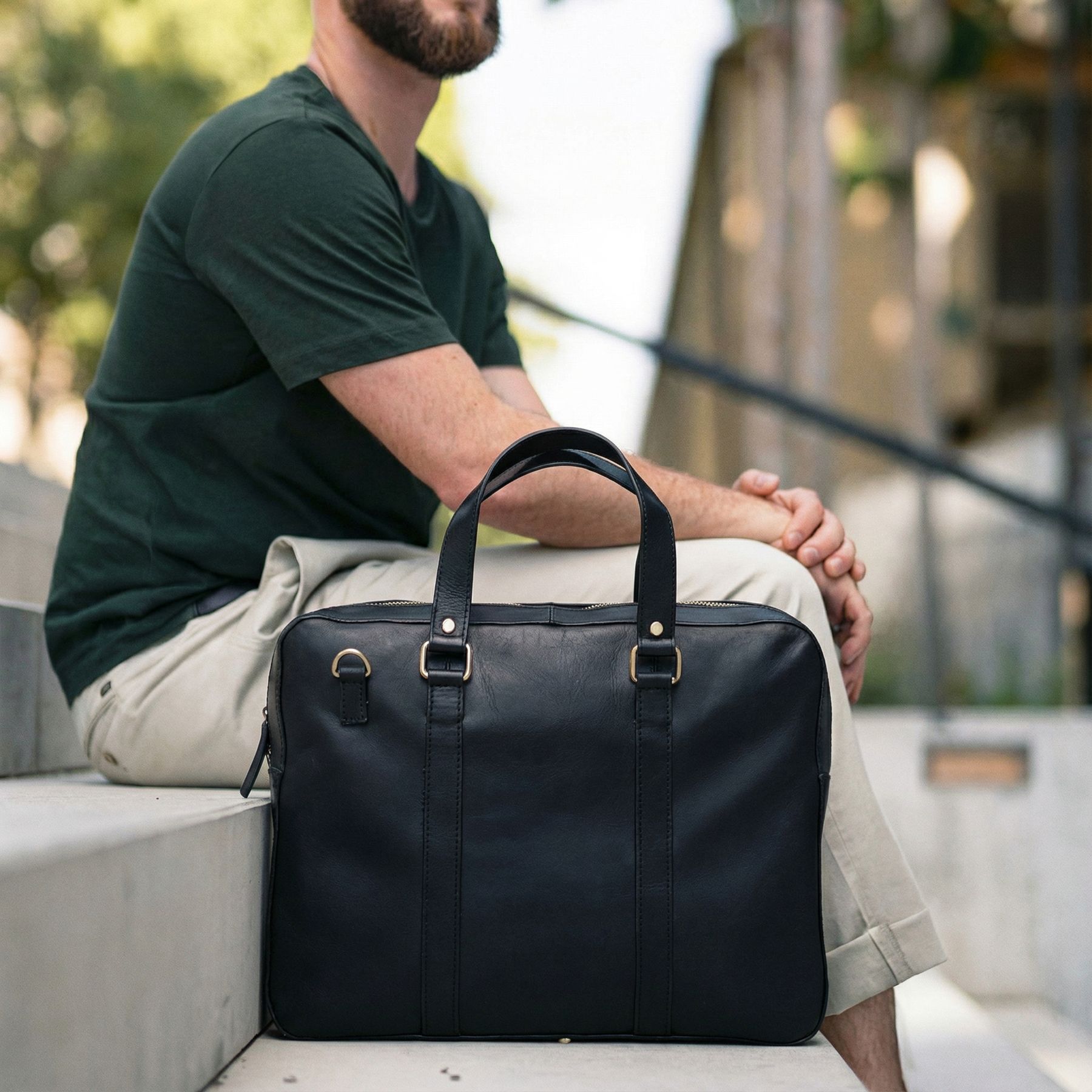 SID & VAIN business office work shoulder bag laptop case Smooth Leather black laptop bag Shoulder Bag