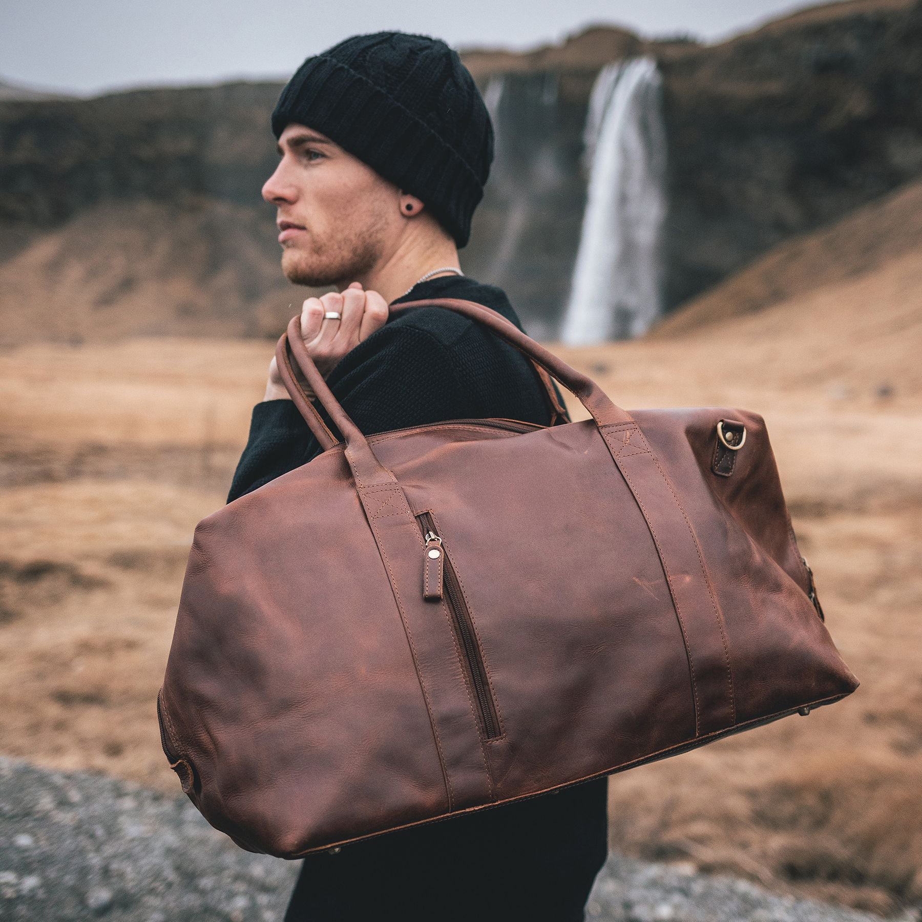 FERGÉ Reisetasche Leder YALE ZIP braun Weekender 48619