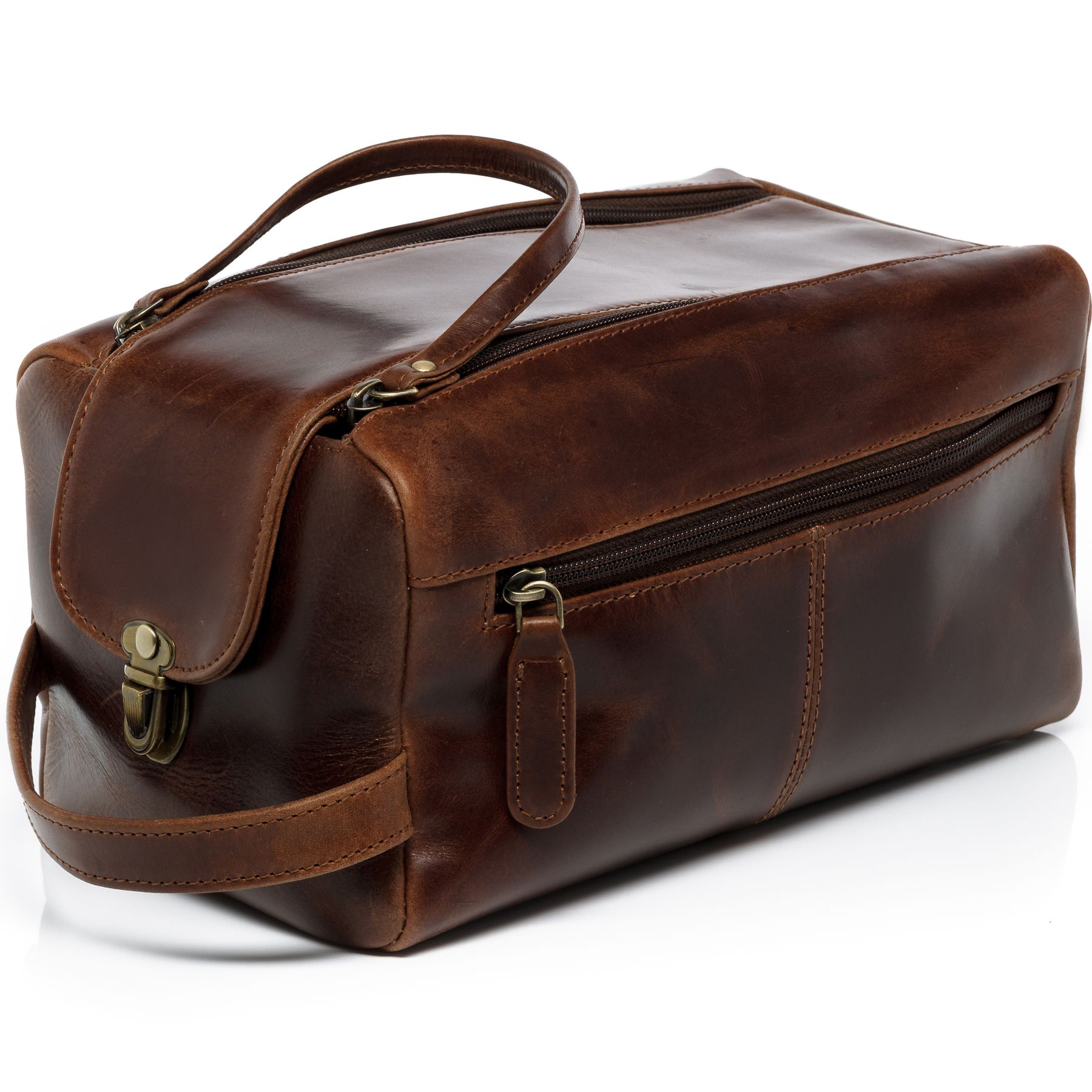 FERGÉ Kulturtasche Leder PARIS braun Kulturbeutel 48139