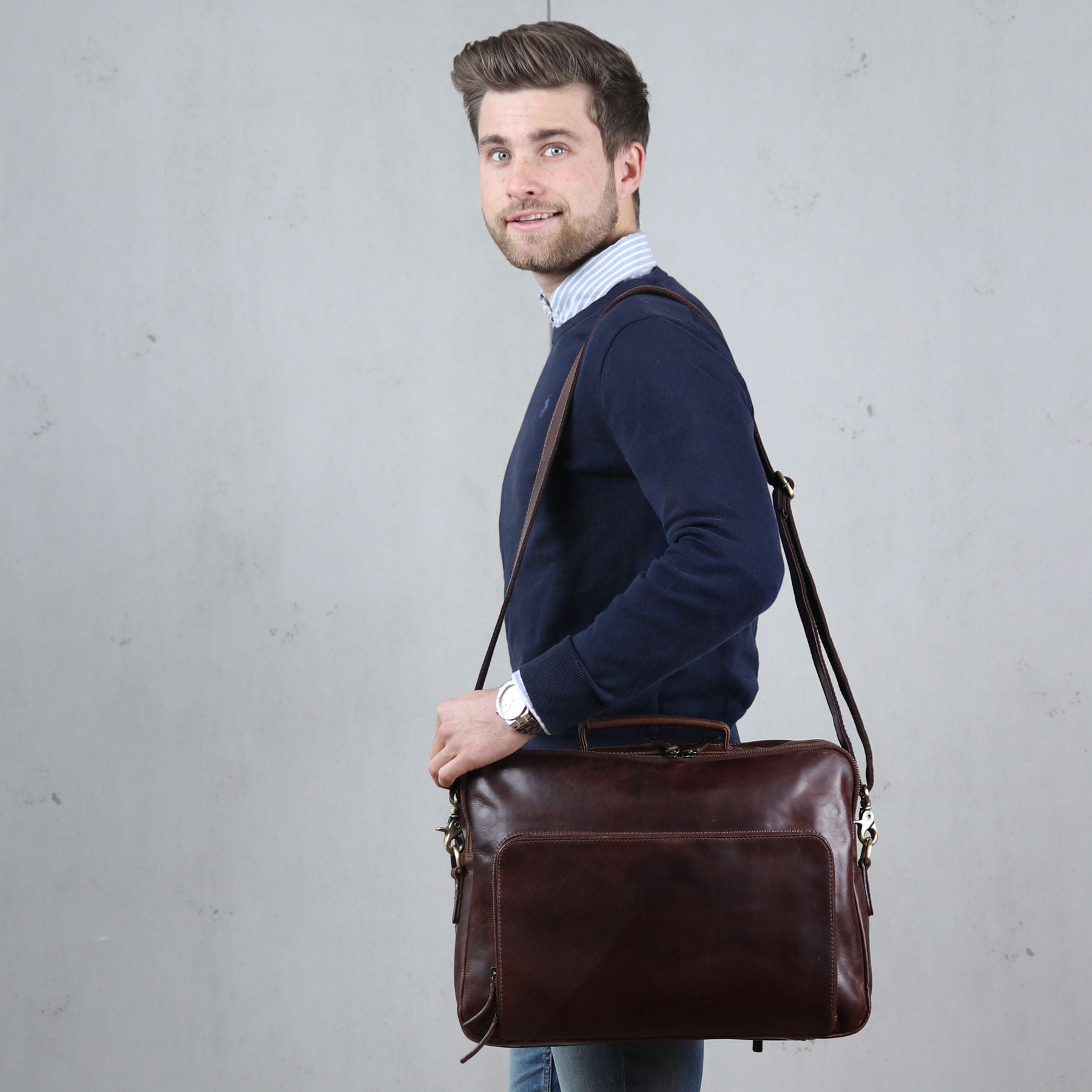 FERGÉ Laptoptasche Leder CLEMENT braun 15" Businesstasche 48436