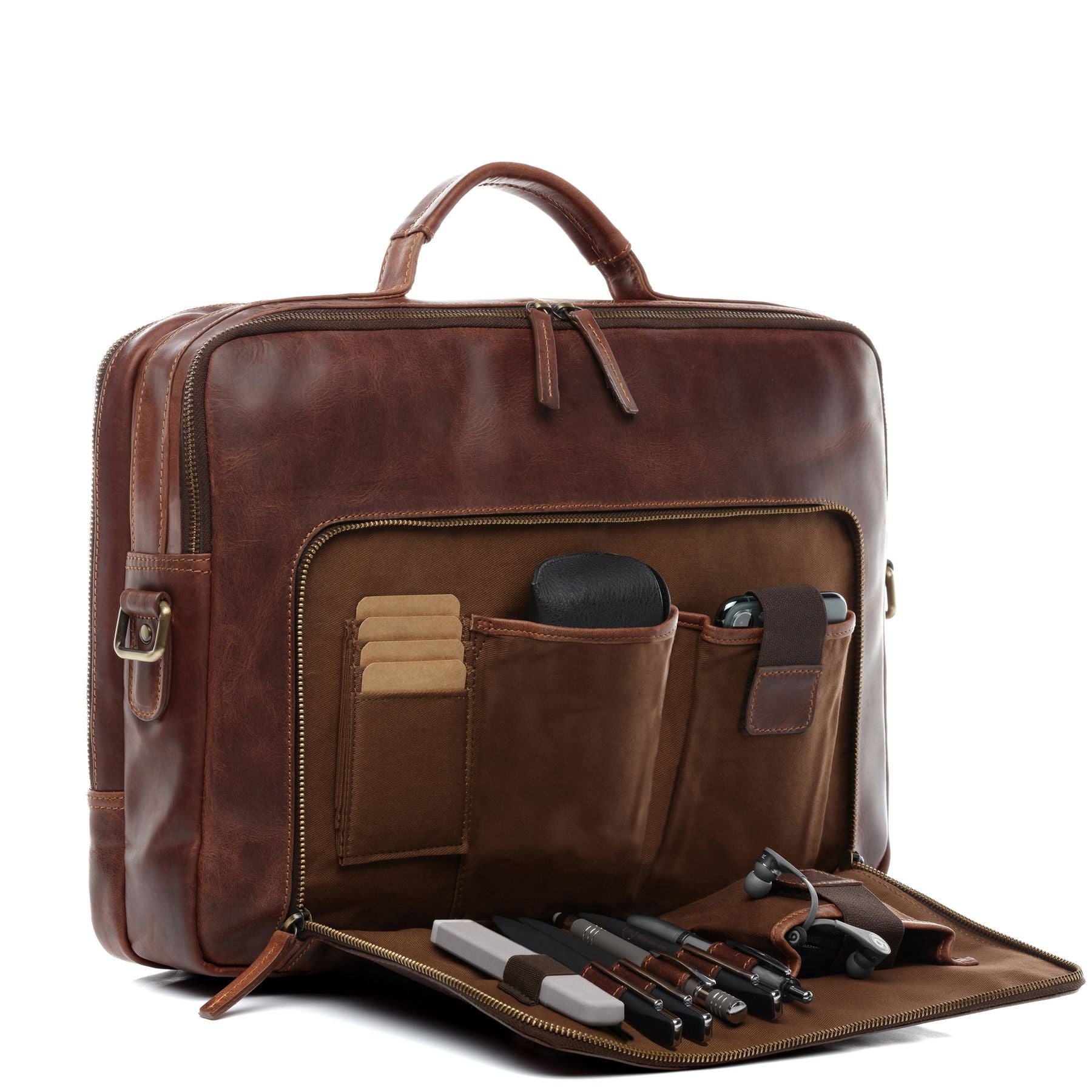 Business office work shoulder bag  laptop case CLEMENT; Natural Leather