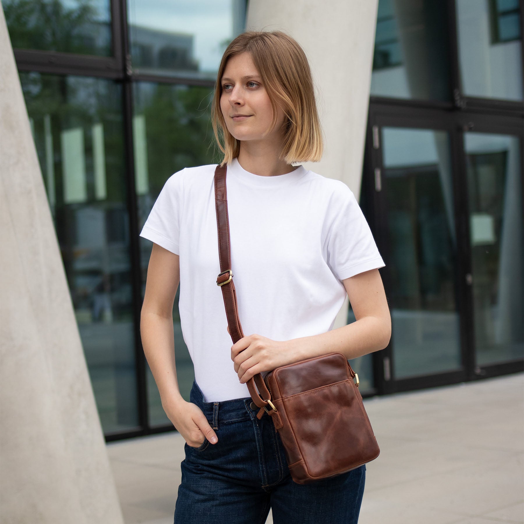 FERGÉ Messenger bag Leder DUBLIN braun Umhängetasche 48512