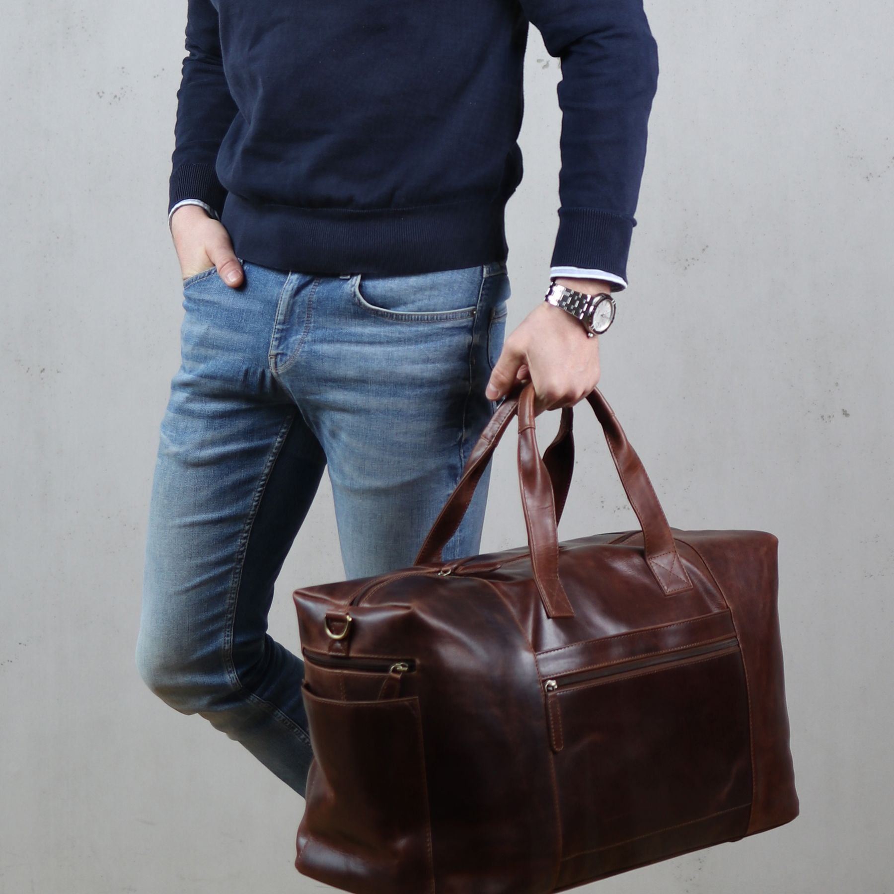 FERGÉ Reisetasche Leder BRISTOL SIDE braun Weekender 48252